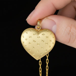 14K Gold Diamond Cut Satin Heart Pendant Necklace - Boylerpf