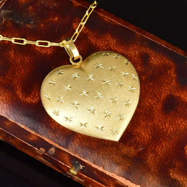14K Gold Diamond Cut Satin Heart Pendant Necklace