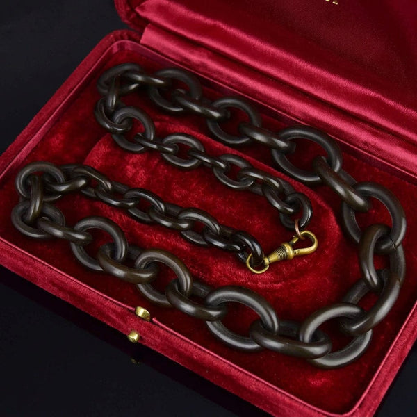 Antique Carved Horn Chain Link Victorian Necklace - Boylerpf