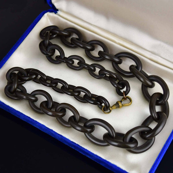 Antique Carved Horn Chain Link Victorian Necklace - Boylerpf