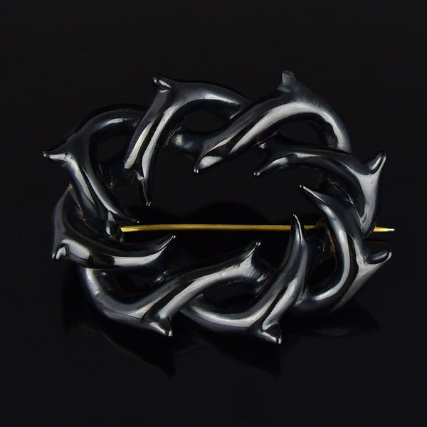 Antique Crown of Thorns Wreath Whitby Jet Mourning Brooch - Boylerpf