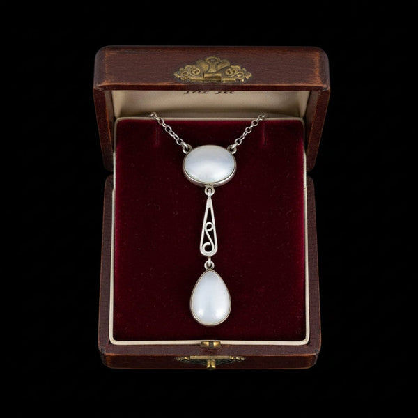 Vintage Art Deco Moonstone Sterling Silver Necklace - Boylerpf