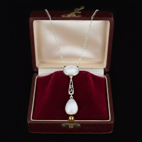 Vintage Art Deco Moonstone Sterling Silver Necklace - Boylerpf