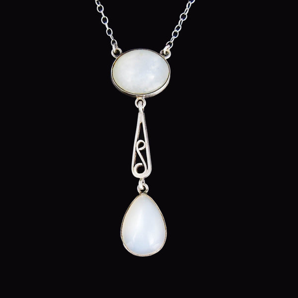 Vintage Art Deco Moonstone Sterling Silver Necklace - Boylerpf