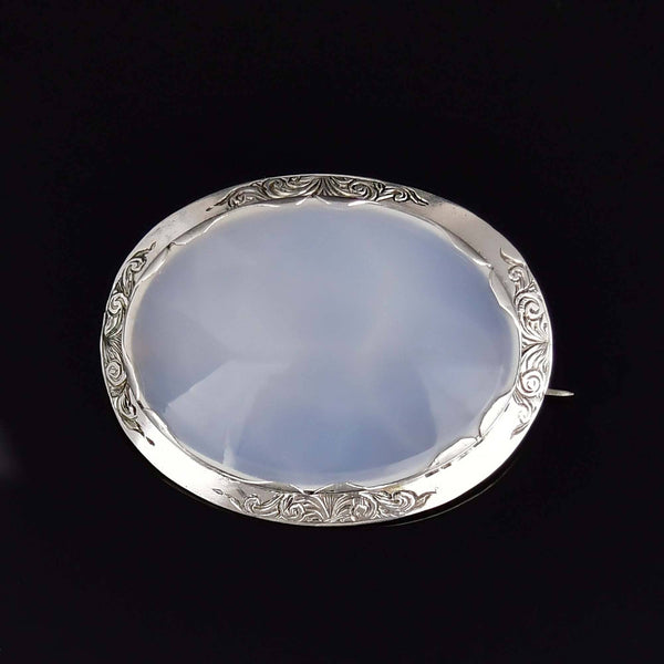 Antique Large Chalcedony Ornate Silver Brooch - Boylerpf