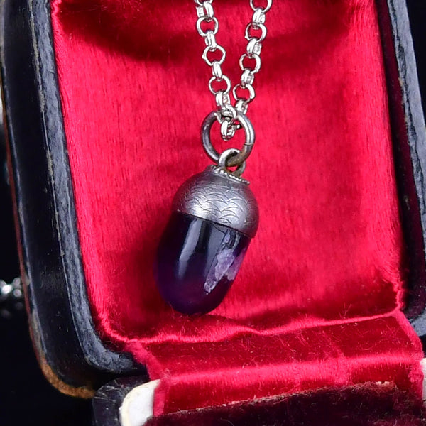 Arts & Crafts Sterling Silver Blue John Acorn Necklace
