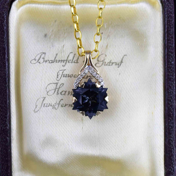 Gold Diamond Fancy Cut Star Blue Sapphire Pendant Necklace - Boylerpf