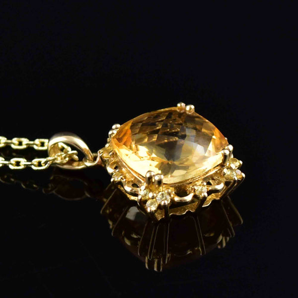 Vintage 10K Gold Spinel Checkerboard Citrine Pendant Necklace - Boylerpf