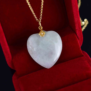 Vintage 14K Gold Floral Carved Jade Heart Pendant Necklace - Boylerpf