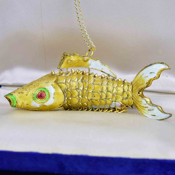 Vintage Articulated Gold Vermeil Yellow Enamel Koi Fish Necklace - Boylerpf