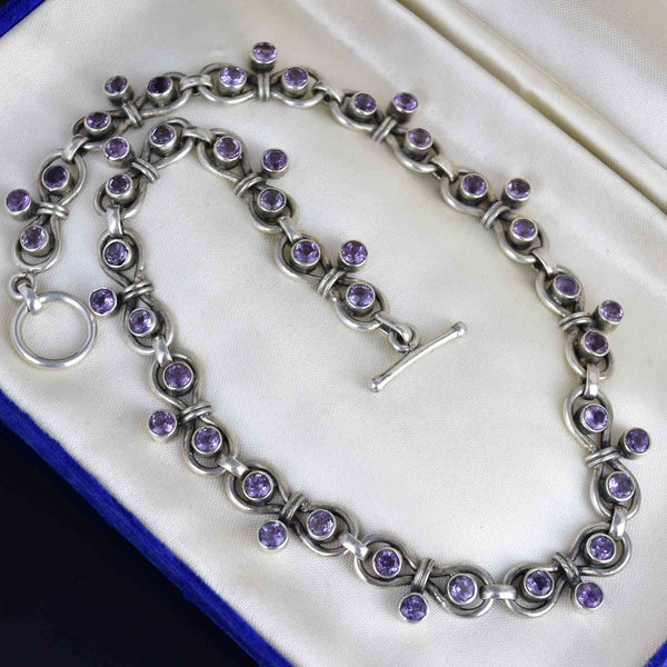 Vintage Sterling Silver Amethyst Choker Necklace - Boylerpf