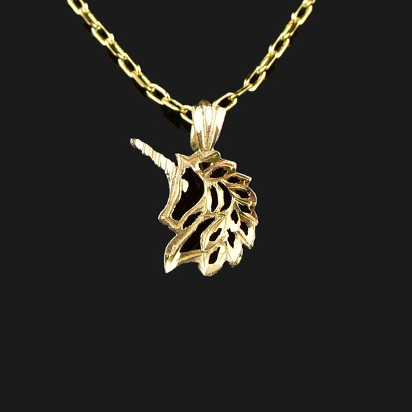 14K Etched Gold Unicorn Charm Pendant Necklace - Boylerpf
