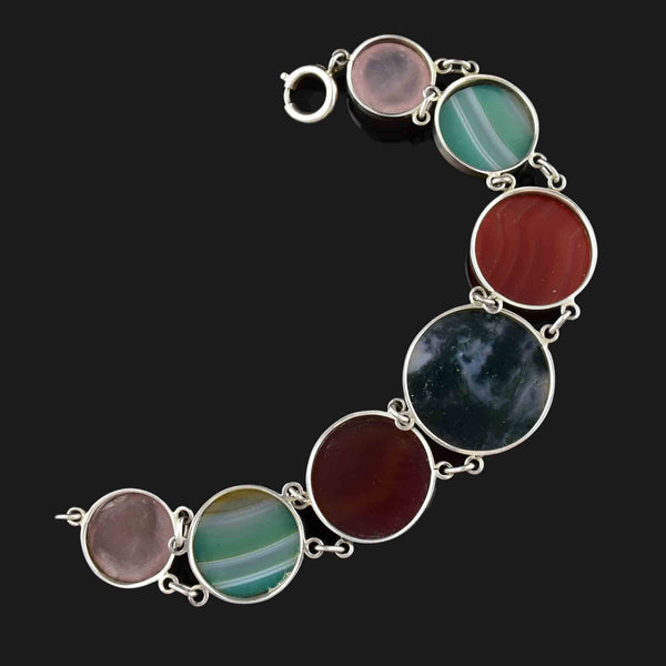 Vintage Silver Scottish Moss Agate Amethyst Banded Agate Bracelet - Boylerpf