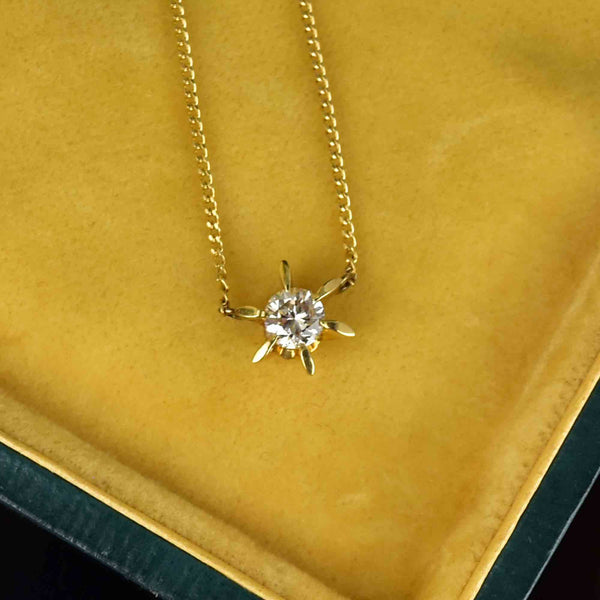 18K Gold Starburst Diamond Solitaire Pendant Necklace - Boylerpf