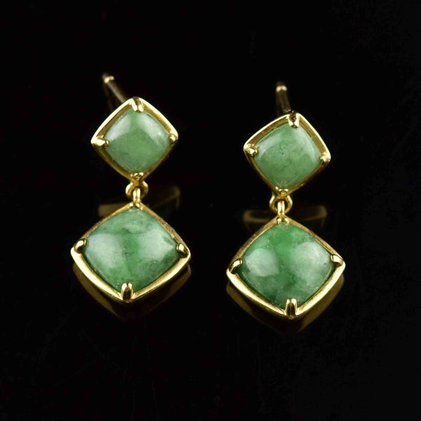 Gold Natural Jade Cabochon Geometric Drop Earrings - Boylerpf