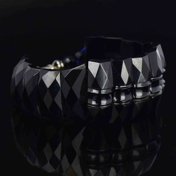 Antique Victorian Geometric Carved Whitby Jet Bracelet - Boylerpf