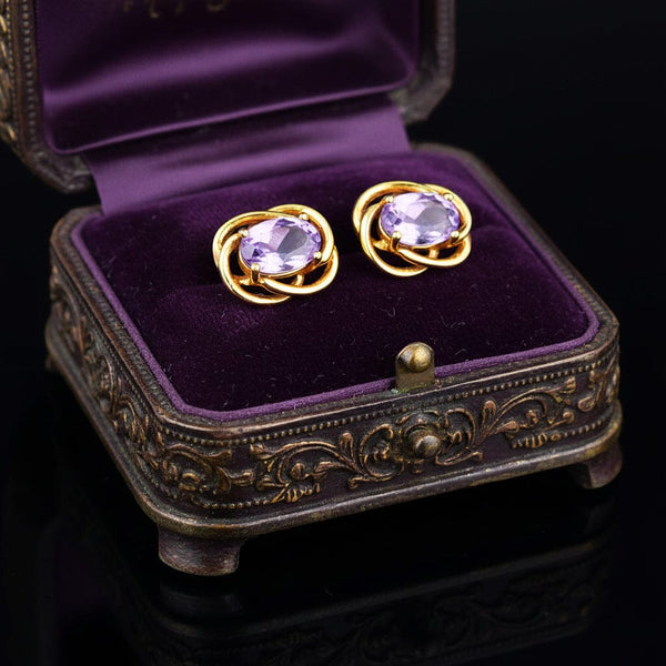 Vintage 14K Gold Twist Amethyst Stud Earrings - Boylerpf