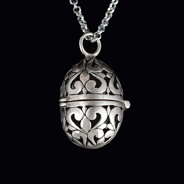Antique Sterling Silver Egg Vinaigrette Pendant Necklace - Boylerpf