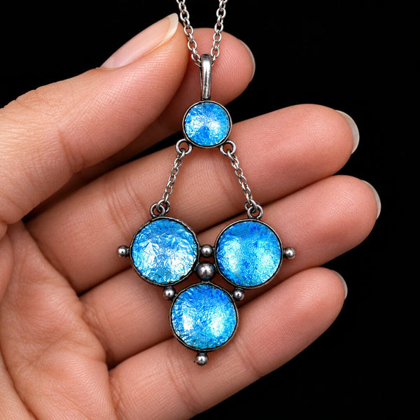 Antique Art Nouveau Sterling Silver Blue Enamel Necklace