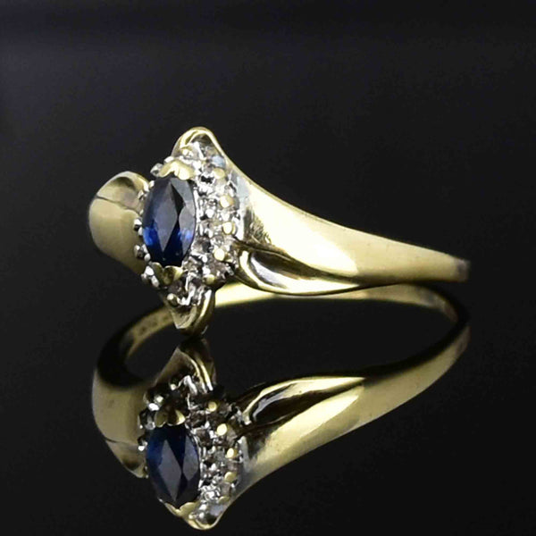 10K Gold Marquise Sapphire Diamond Jalo Engagement Ring - Boylerpf