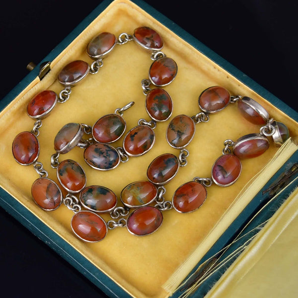 Antique Scottish Moss Agate Sterling Silver Necklace