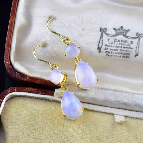 Vintage Art Deco Style Jelly Opal Drop Earrings - Boylerpf