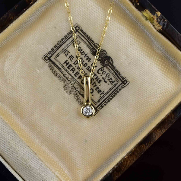 Vintage 14K Gold Diamond Solitaire Drop Pendant Necklace - Boylerpf