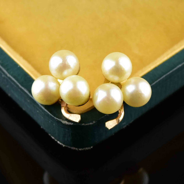 Vintage 14K Gold Pearl Clover Stud Earrings - Boylerpf