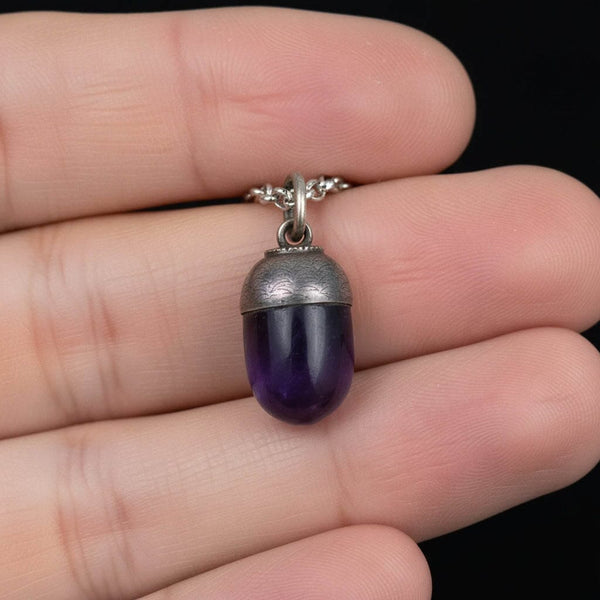Arts & Crafts Sterling Silver Blue John Acorn Necklace