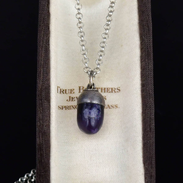 Arts & Crafts Sterling Silver Blue John Acorn Necklace