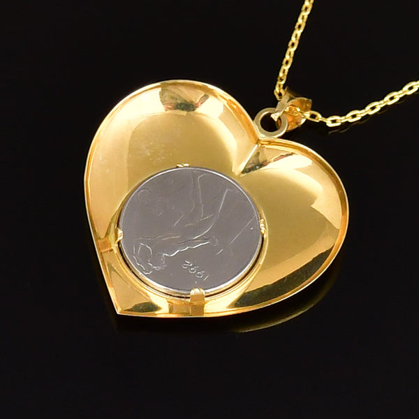 Vintage Lire Coin 14K Gold Heart Pendant Necklace