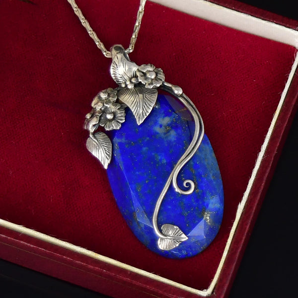 Arts & Crafts Sterling Silver Lapis Lazuli Forget Me Not Necklace