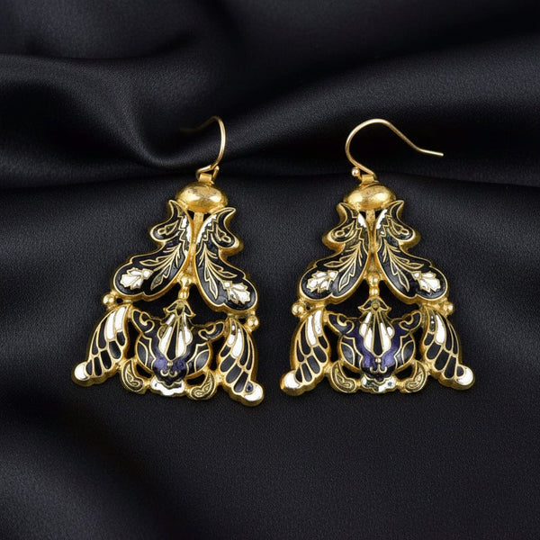 Large Antique Georgian Swiss Enamel Floral Earrings - Boylerpf