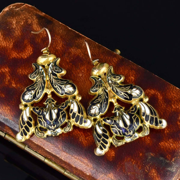 Large Antique Georgian Swiss Enamel Floral Earrings - Boylerpf