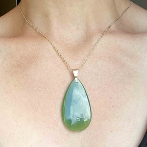 Vintage Large Green Chalcedony Gold Pendant Necklace - Boylerpf