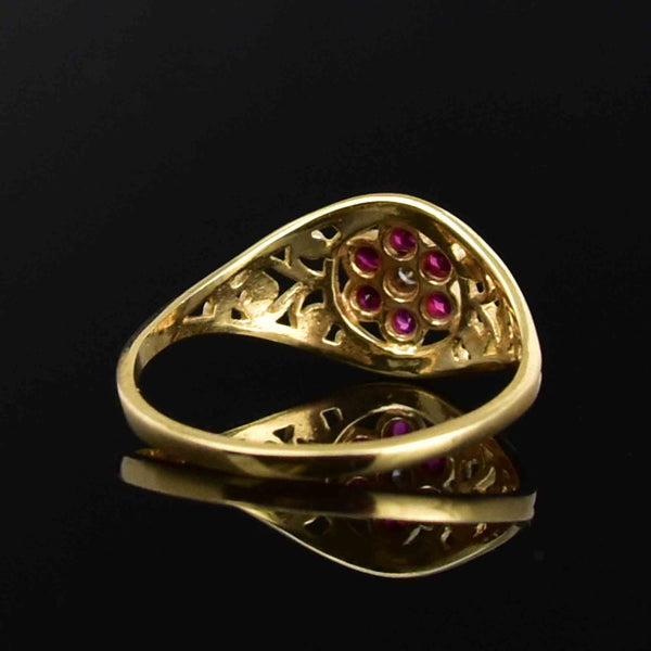 Vintage 10K Gold Diamond Ruby Cluster Statement Ring - Boylerpf