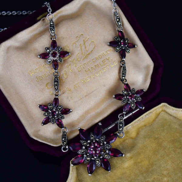 Vintage Silver Amethyst Marcasite Star Necklace - Boylerpf