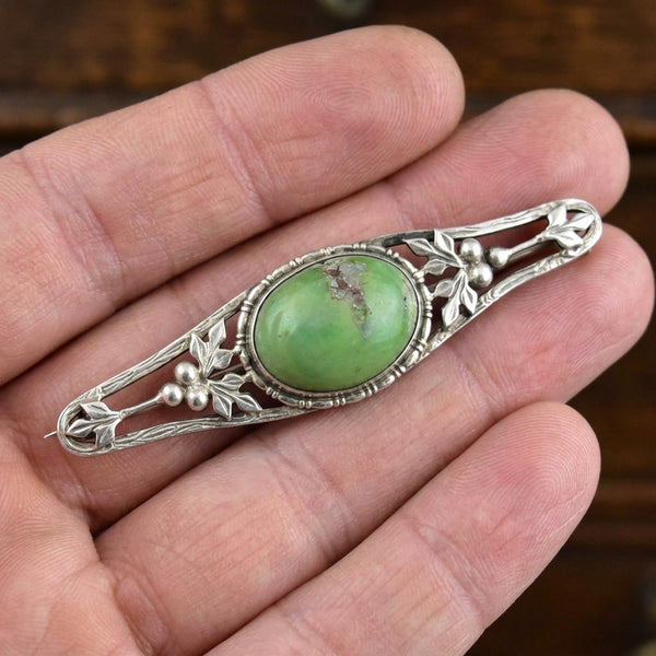 Antique Arts & Crafts Sterling Silver Natural Turquoise Brooch