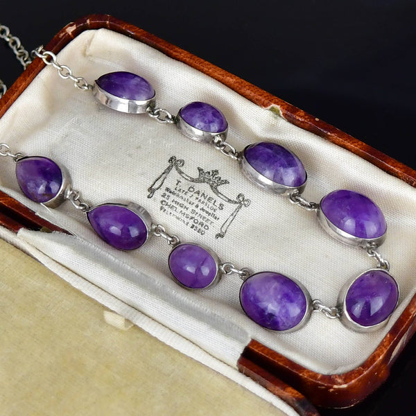Vintage Sterling Silver Amethyst Cabochon Necklace - Boylerpf