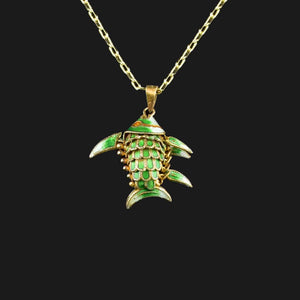 Vintage Green Enamel Sun Fish Pendant Necklace - Boylerpf
