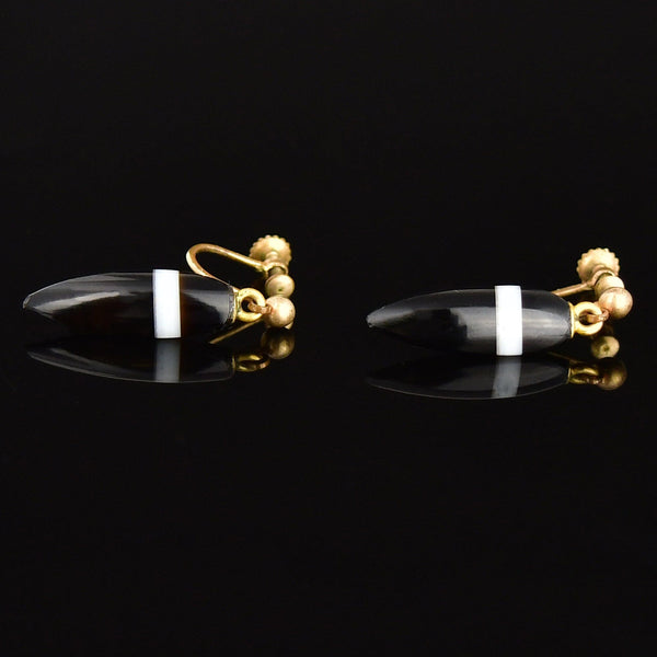 Antique Gold Banded Agate Screw Back Drop Earrings - Boylerpf