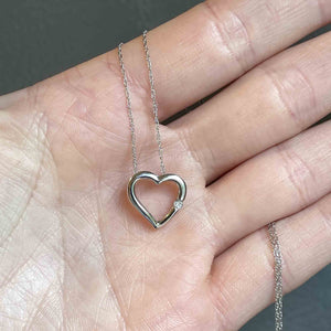 10K White Gold Diamond Heart Slider Pendant Necklace - Boylerpf