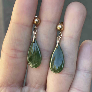Vintage Jade Teardrop Earrings in 14K Gold - Boylerpf