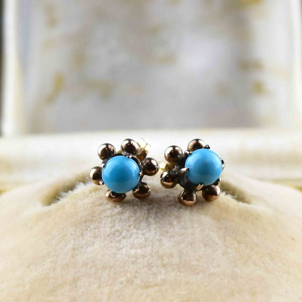 10K Rose Gold Sleeping Beauty Turquoise Stud Earrings - Boylerpf