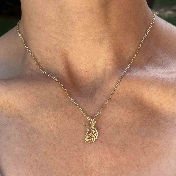 14K Etched Gold Unicorn Charm Pendant Necklace - Boylerpf