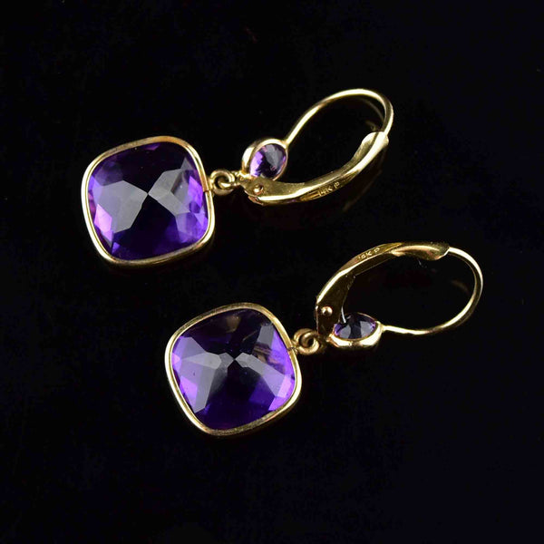 Vintage Cushion Cut Amethyst Drop Earrings in 14K Gold - Boylerpf