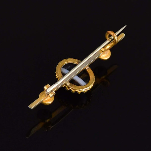 Antique Victorian Banded Agate Pearl Brooch