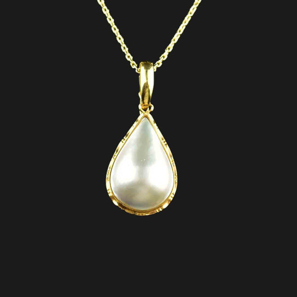 Vintage 14K Gold Baroque Mother of Pearl Pendant Necklace - Boylerpf