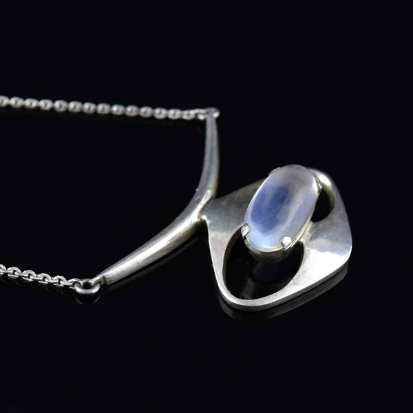 Vintage Sterling Silver Modernist Moonstone Necklace - Boylerpf