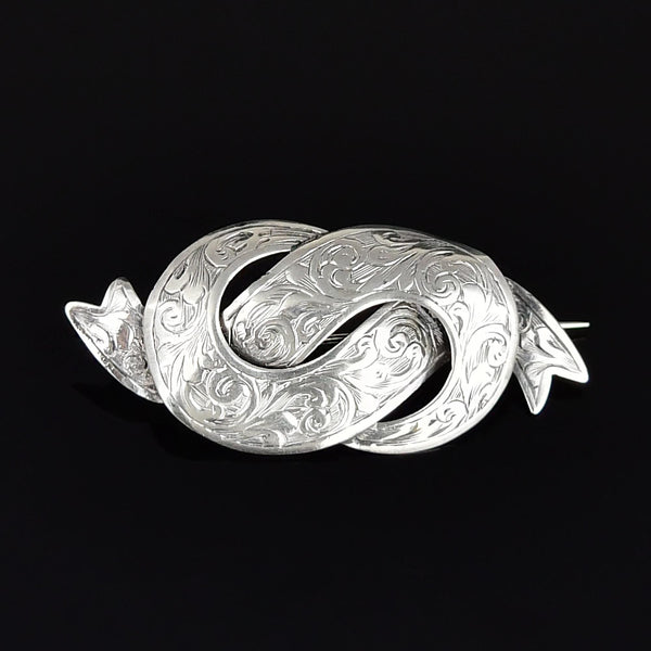 Antique Victorian Silver Engraved Love Knot Brooch - Boylerpf